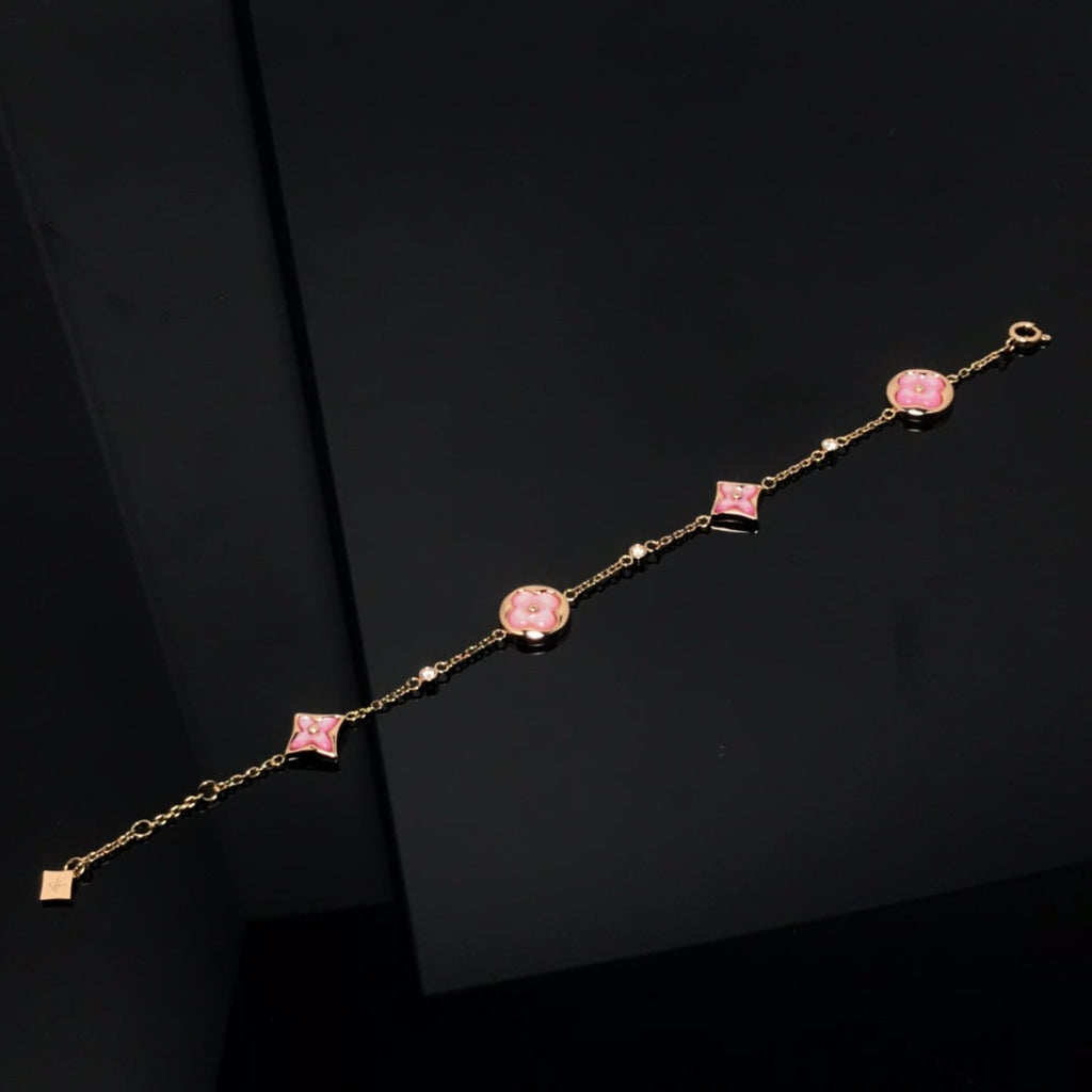 [Marin]STAR AND SUN 4 MOTIF PINK MOP PINK GOLD BRACELET