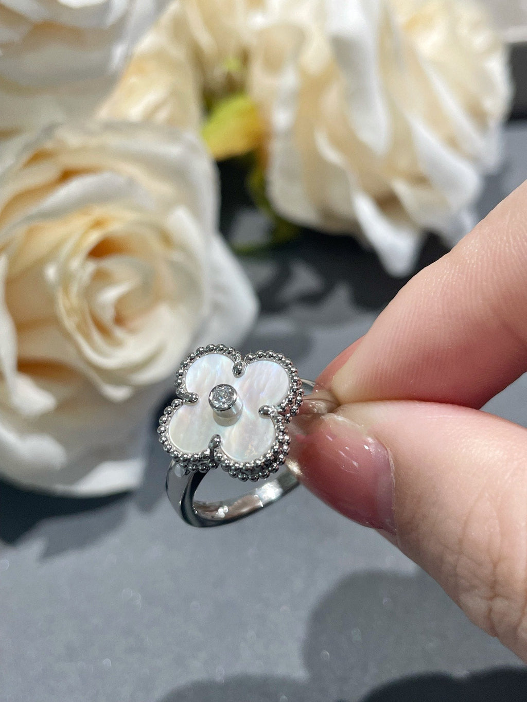[Marin]CLOVER SILVER MOP DIAMOND RING