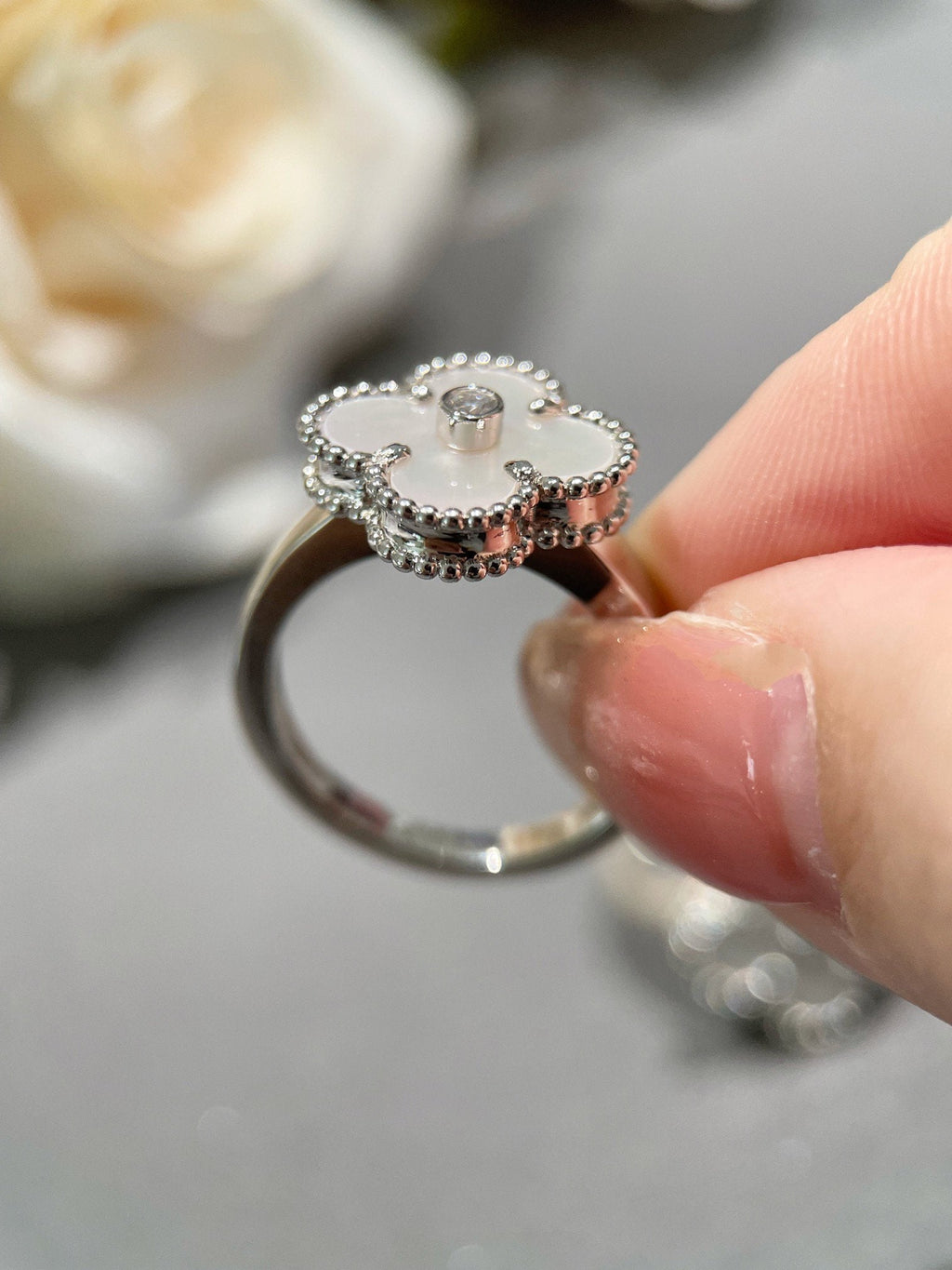 [Marin]CLOVER SILVER MOP DIAMOND RING
