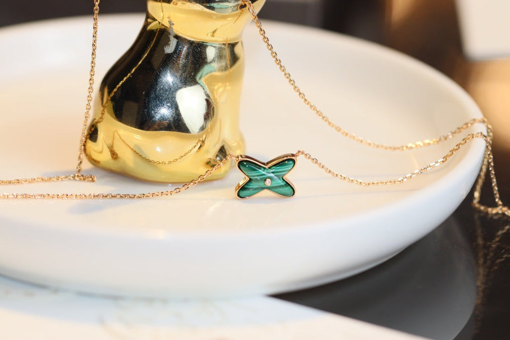 [Marin]JEUX MALACHITE 1 DIAMOND PINK GOLD NECKLACE