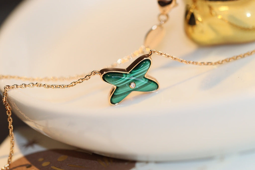 [Marin]JEUX MALACHITE 1 DIAMOND PINK GOLD NECKLACE