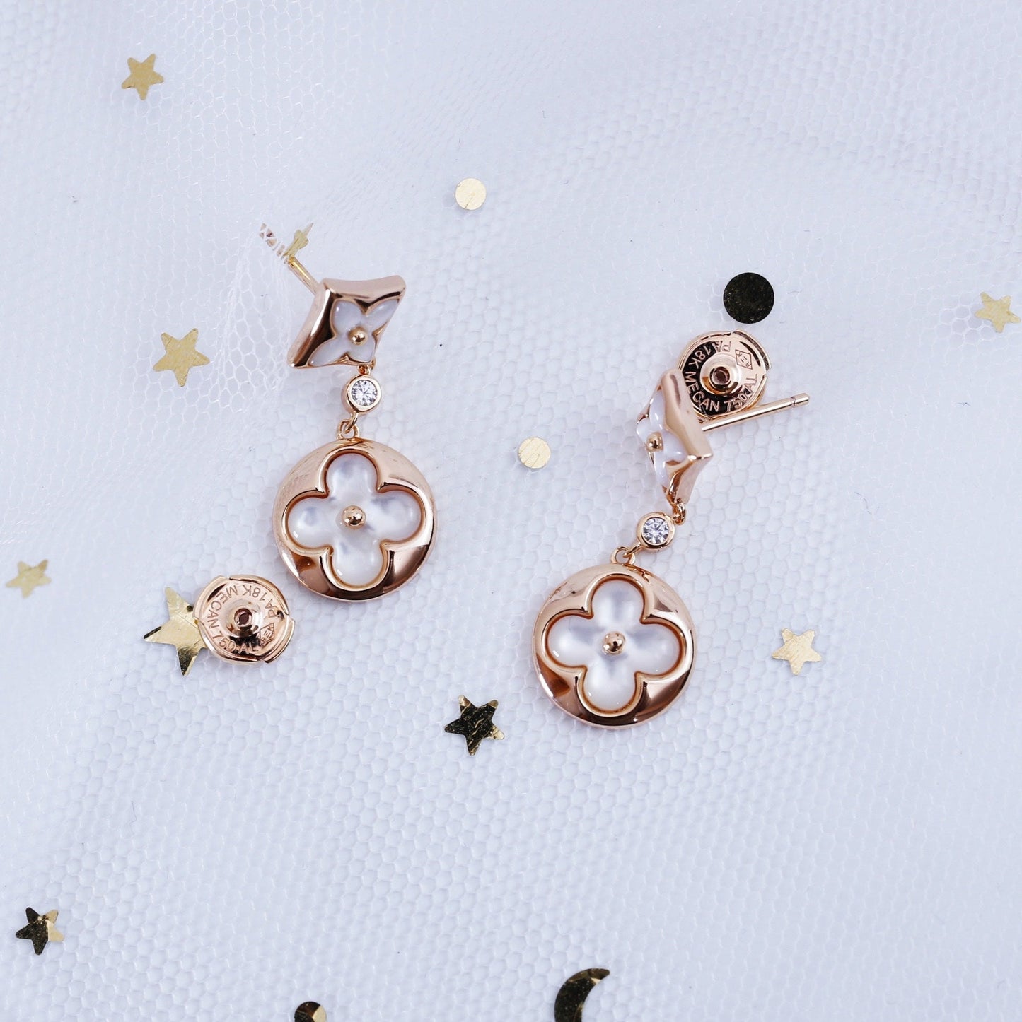 [Marin]STAR AND SUN PINK GOLD MOP DROP EARRINGS