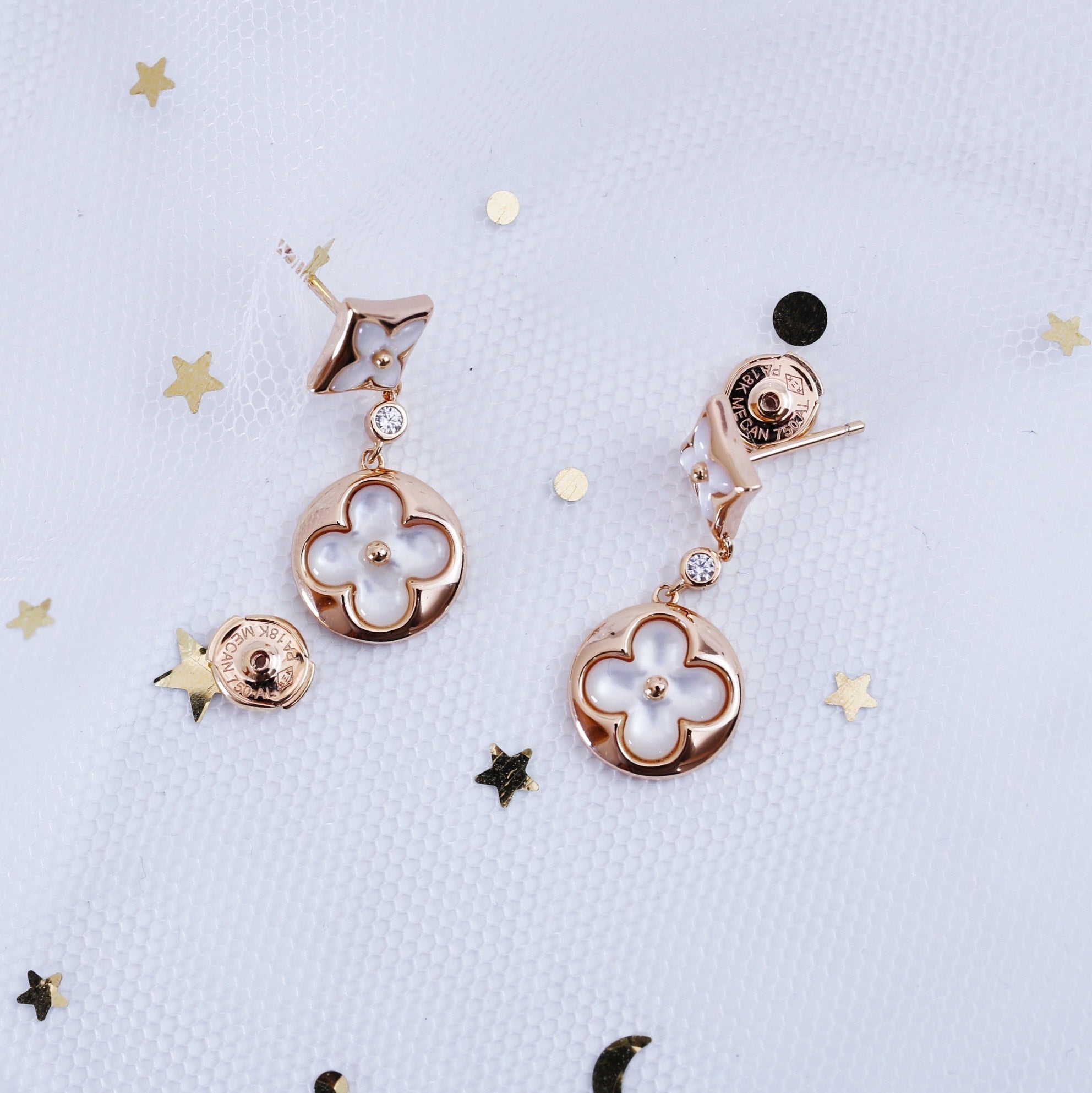[Marin]STAR AND SUN PINK GOLD MOP DROP EARRINGS