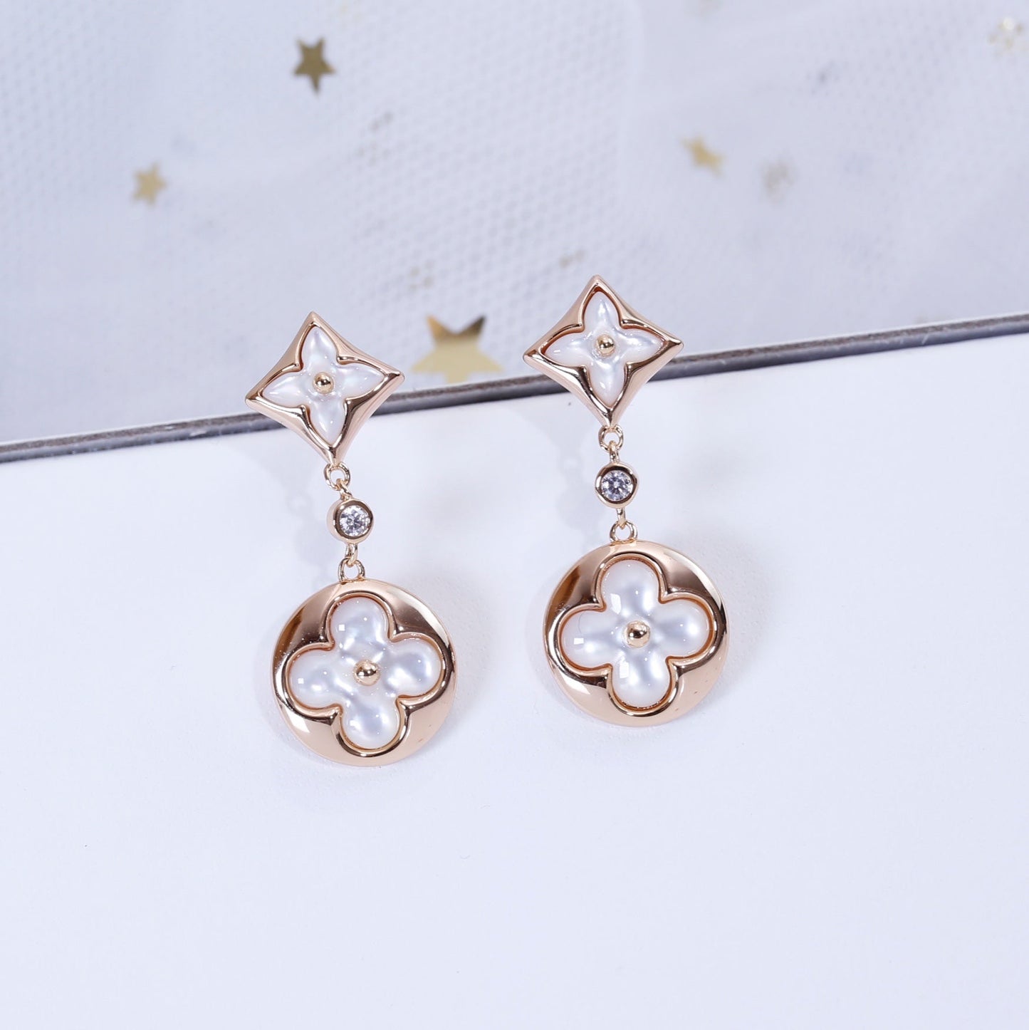 [Marin-Jewelry]STAR AND SUN PINK GOLD MOP DROP EARRINGS