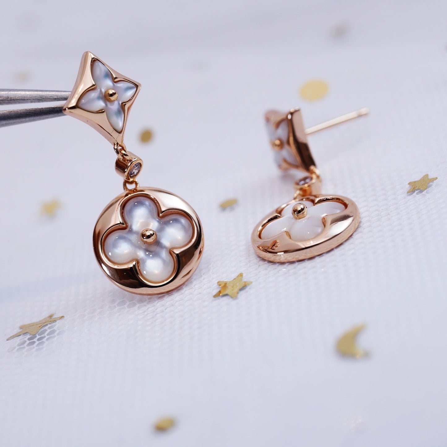 [Marin]STAR AND SUN PINK GOLD MOP DROP EARRINGS