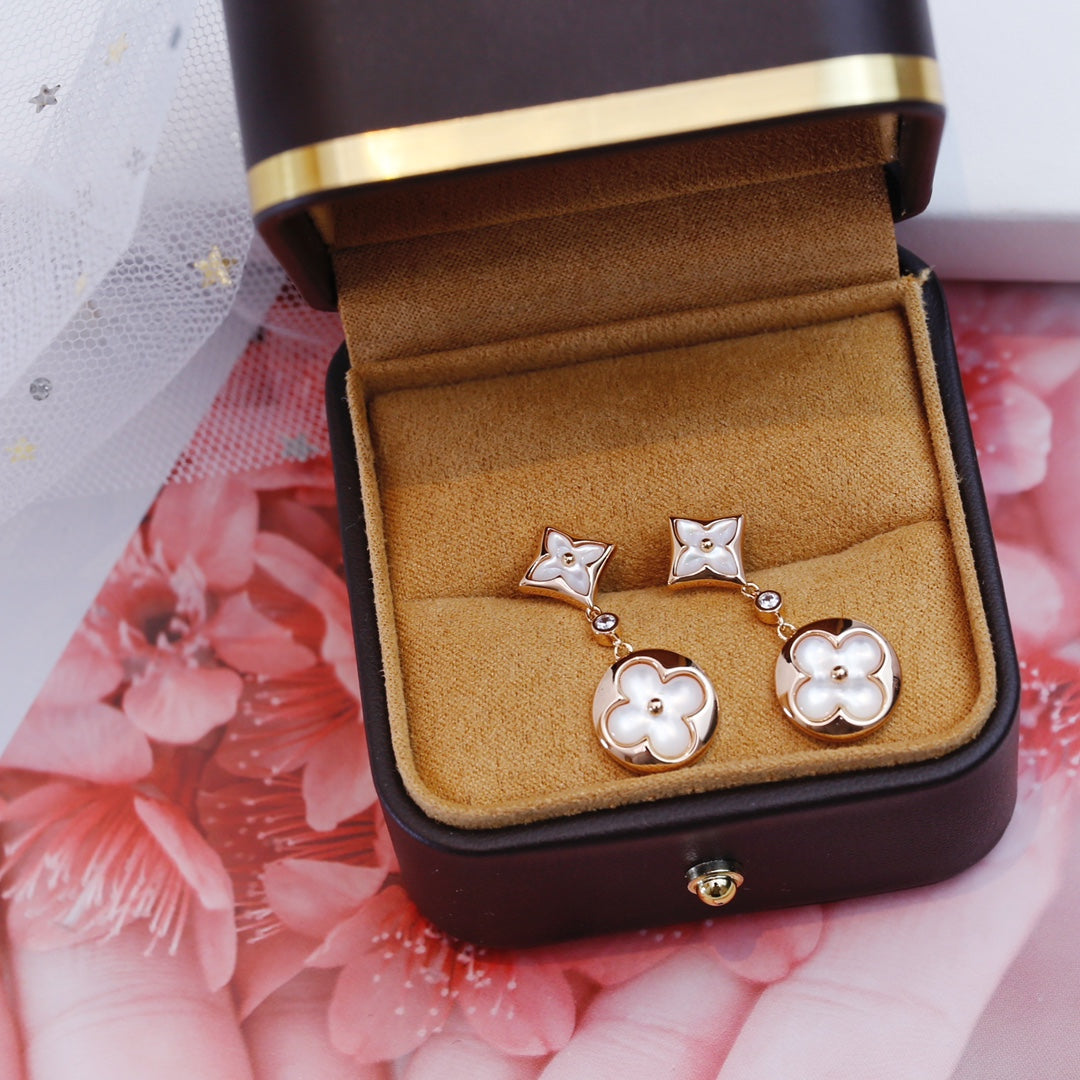 [Marin-Jewelry]STAR AND SUN PINK GOLD MOP DROP EARRINGS