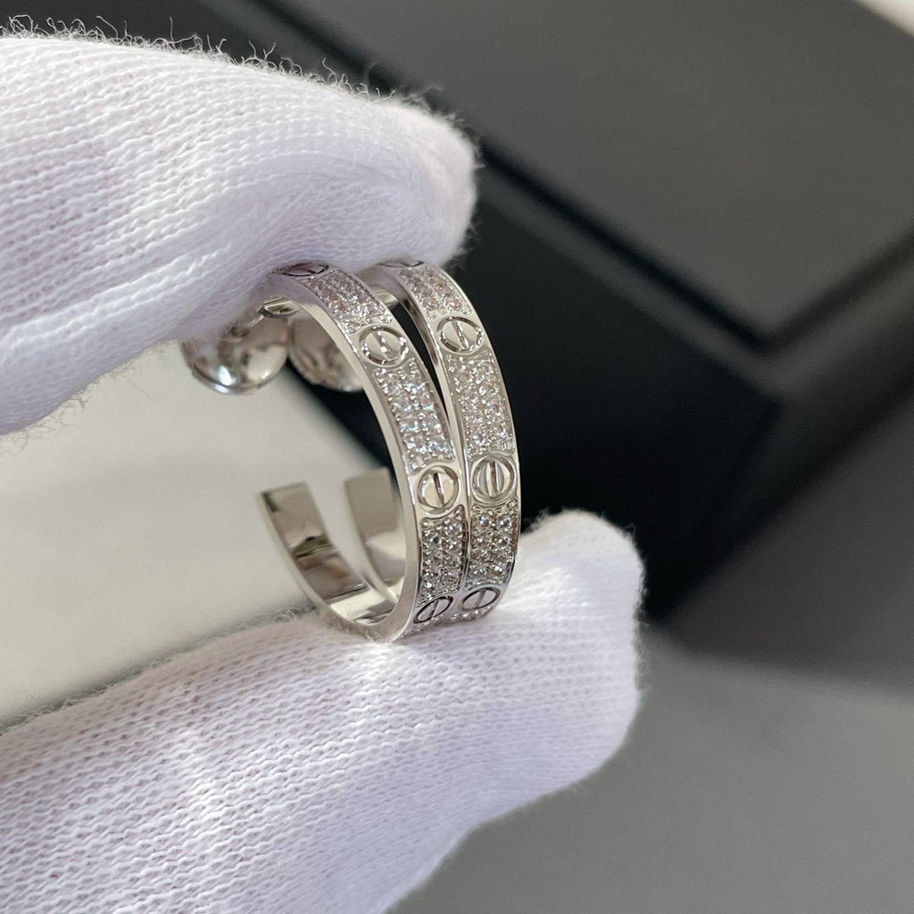 [Marin]LOVE DIAMOND SILVER HOOP EARRINGS