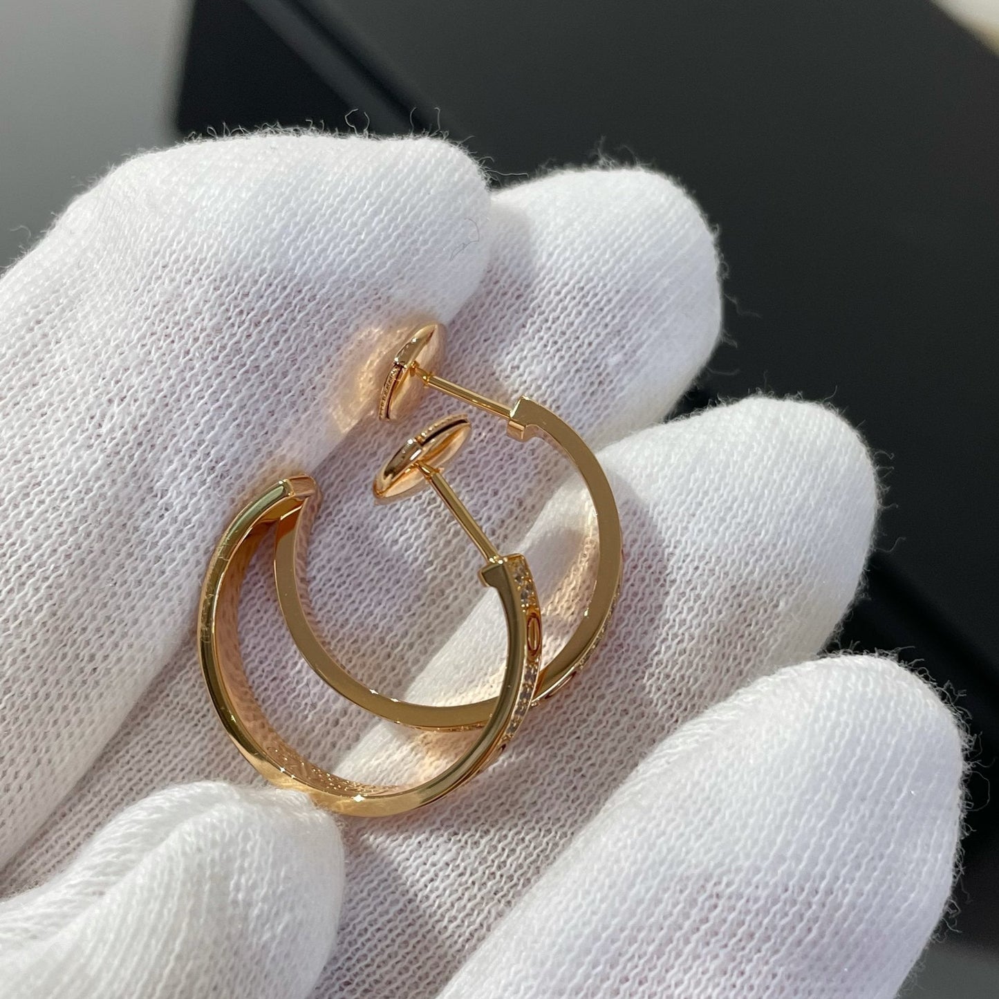 [Marin-Jewelry]LOVE DIAMOND PINK GOLD HOOP EARRINGS