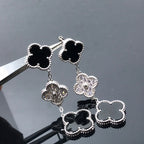 [Marin]BOUCLES D'OREILLES CLOVER 3 MOTIF ONYX ARGENT