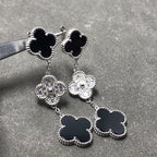 [Marin]BOUCLES D'OREILLES CLOVER 3 MOTIF ONYX ARGENT