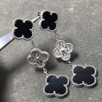 [Marin]BOUCLES D'OREILLES CLOVER 3 MOTIF ONYX ARGENT