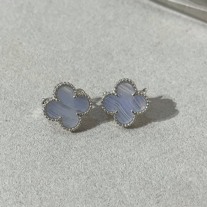 [Marin-Jewelry]CLOVER CHALCEDONY SILVER STUD EARRINGS
