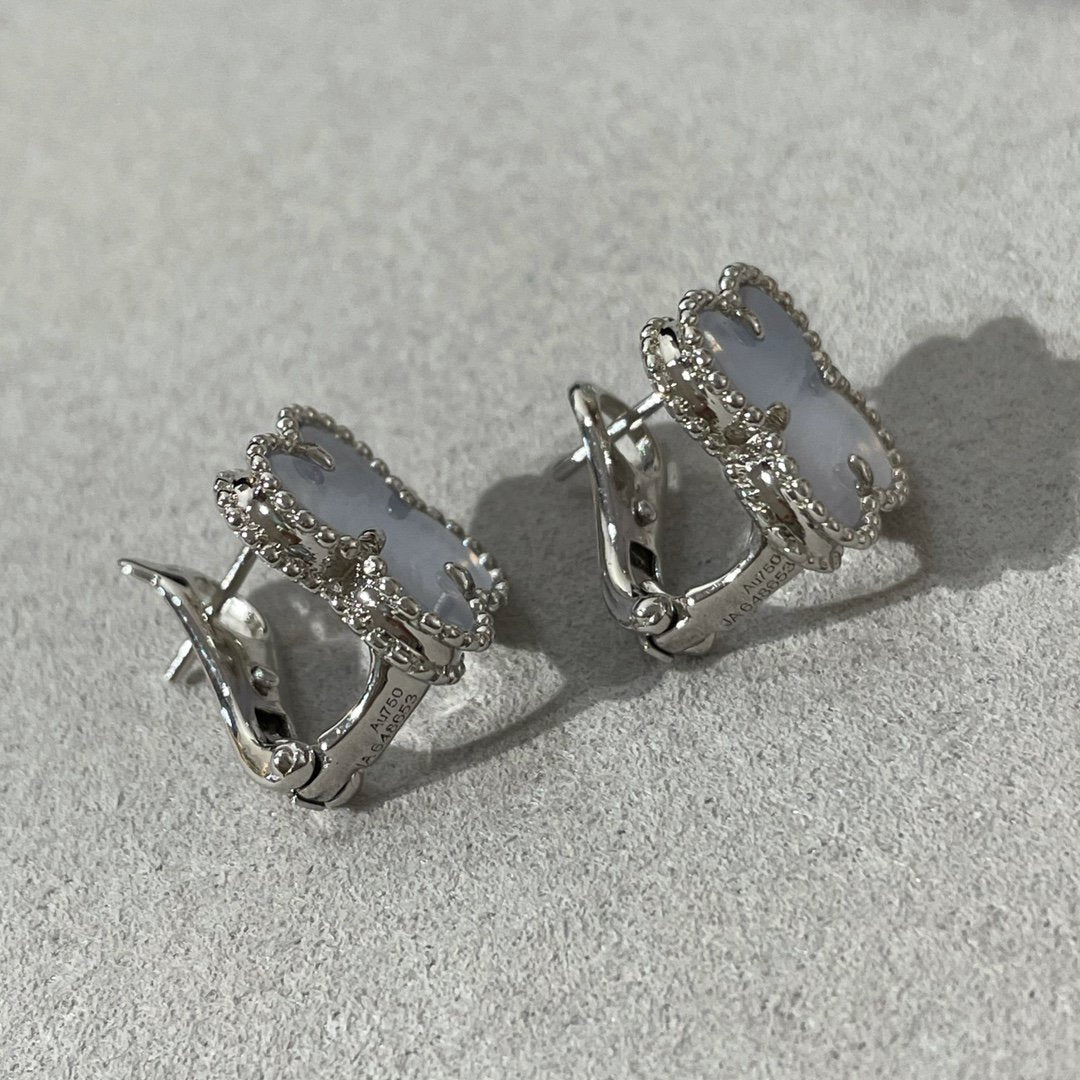 [Marin-Jewelry]CLOVER CHALCEDONY SILVER STUD EARRINGS