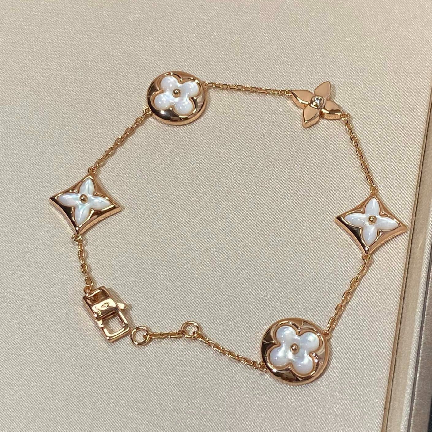 [Marin-Jewelry]STAR AND SUN 5 MOTIF MOP PINK GOLD BRACELET