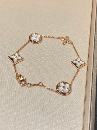 [Marin-Jewelry]STAR AND SUN 5 MOTIF MOP PINK GOLD BRACELET