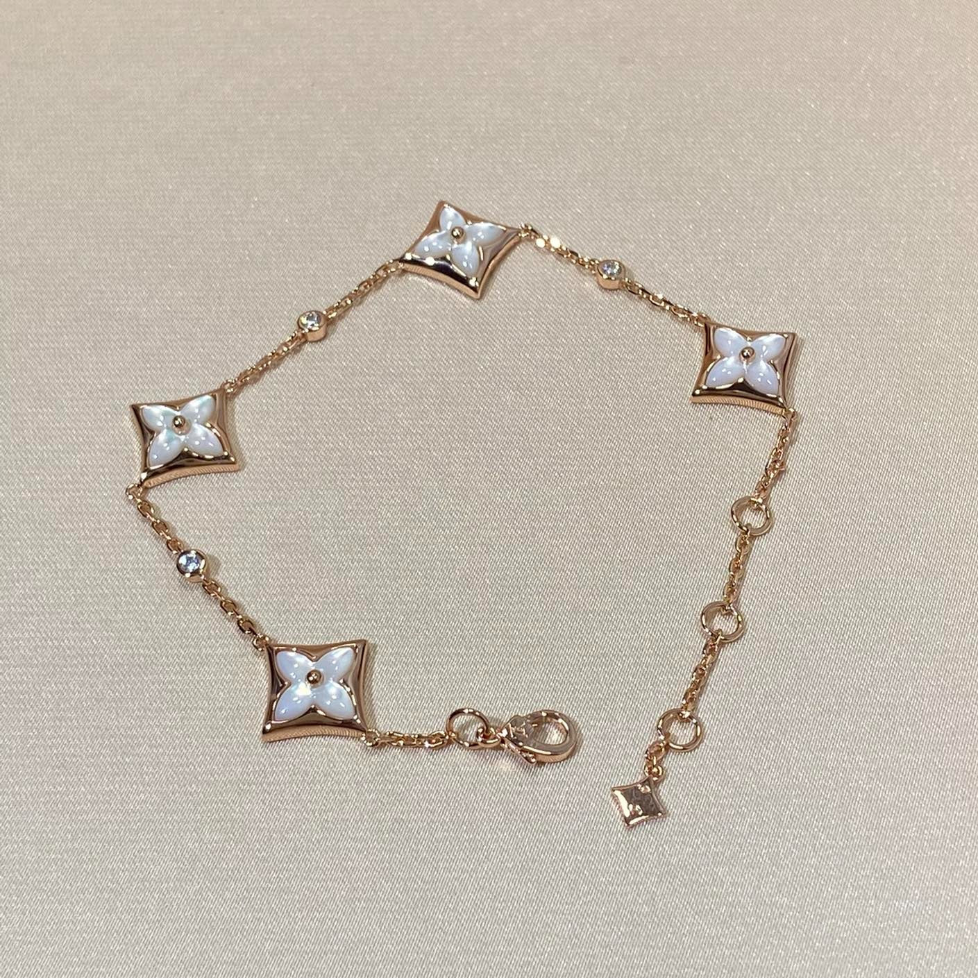 [Marin]BRACELET ÉTOILE 4 MOTIF MOP DIAMANT OR ROSE