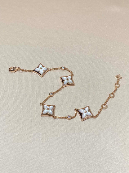 [Marin-Jewelry]STAR 4 MOTIF MOP DIAMOND PINK GOLD BRACELET