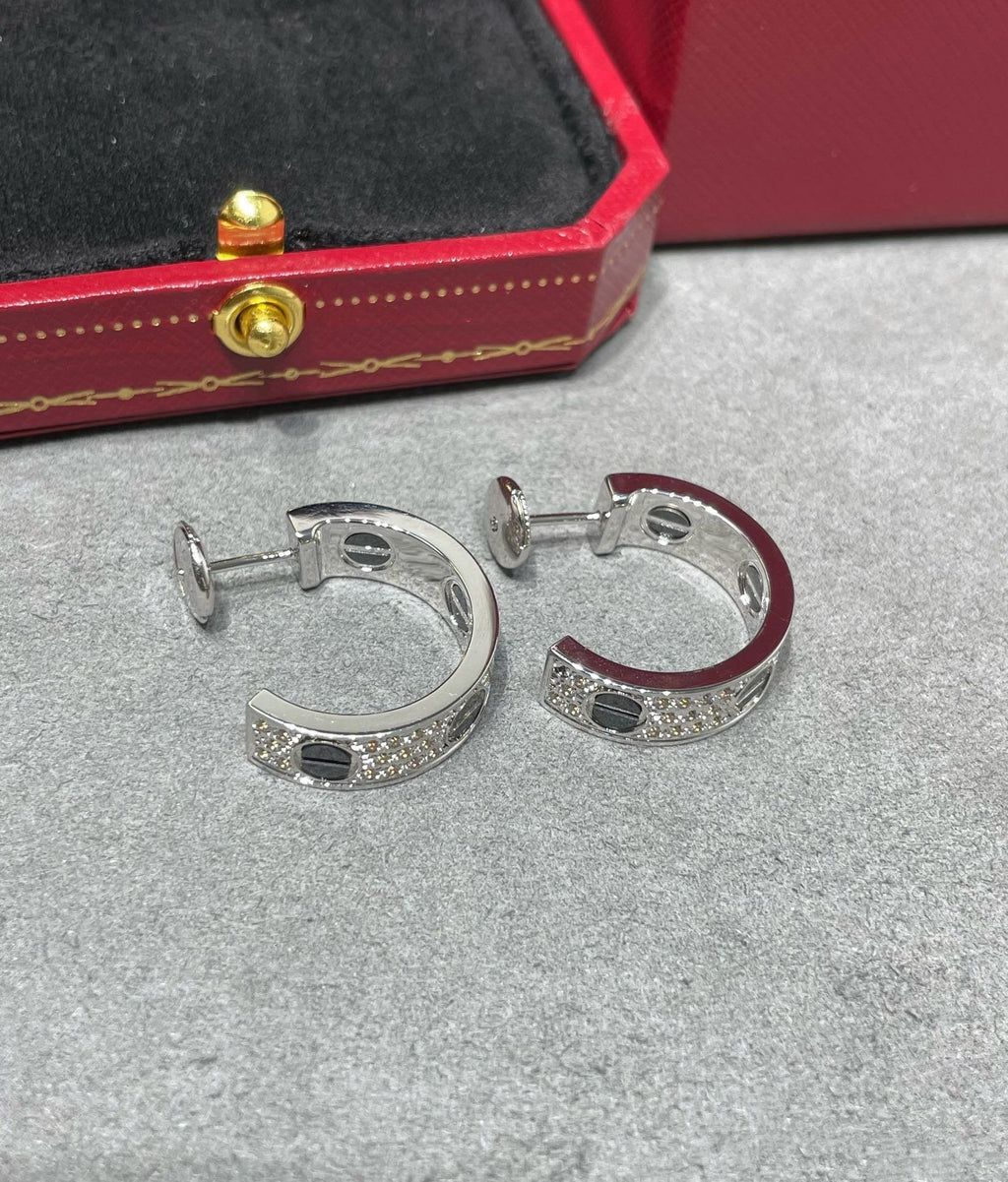 [Marin]LOVE CERAMIC DIAMOND PAVED SILVER EARRINGS