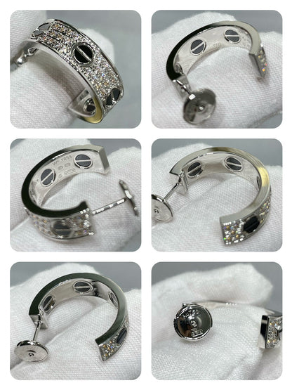 [Marin]LOVE CERAMIC DIAMOND PAVED SILVER EARRINGS