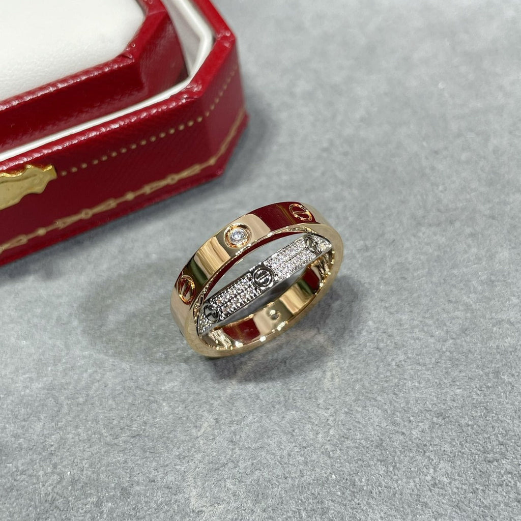 [Marin]BAGUE DOUBLE EN OR ROSE ET ARGENT AVEC DIAMANTS