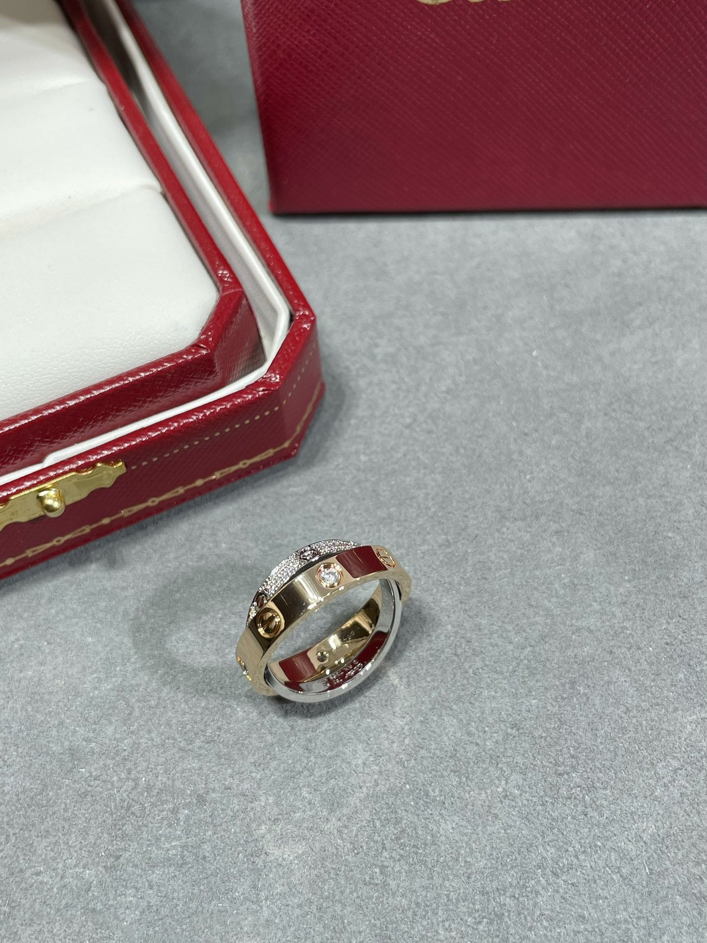 [Marin]BAGUE DOUBLE EN OR ROSE ET ARGENT AVEC DIAMANTS