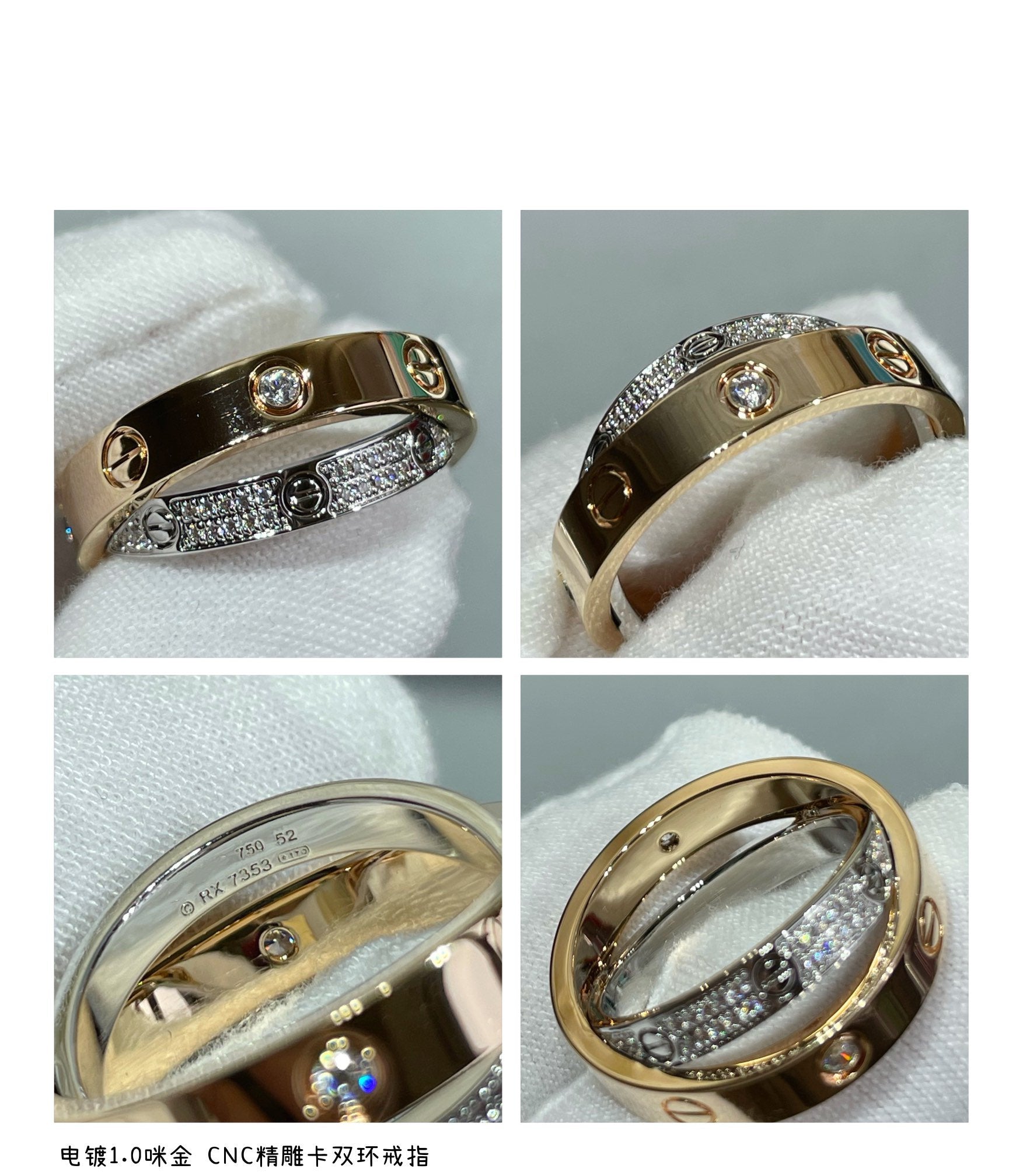 [Marin]BAGUE DOUBLE EN OR ROSE ET ARGENT AVEC DIAMANTS