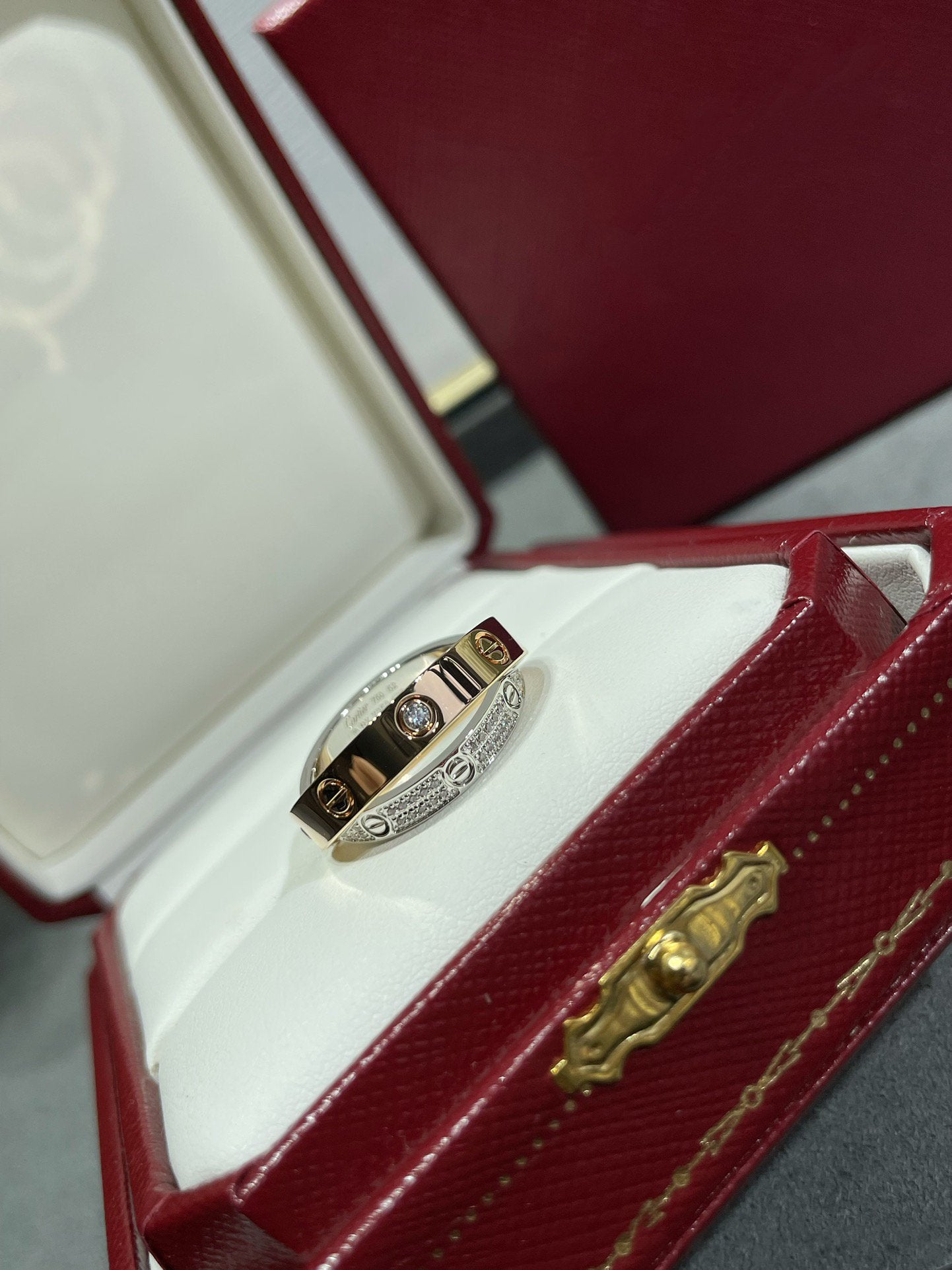 [Marin]BAGUE DOUBLE EN OR ROSE ET ARGENT AVEC DIAMANTS