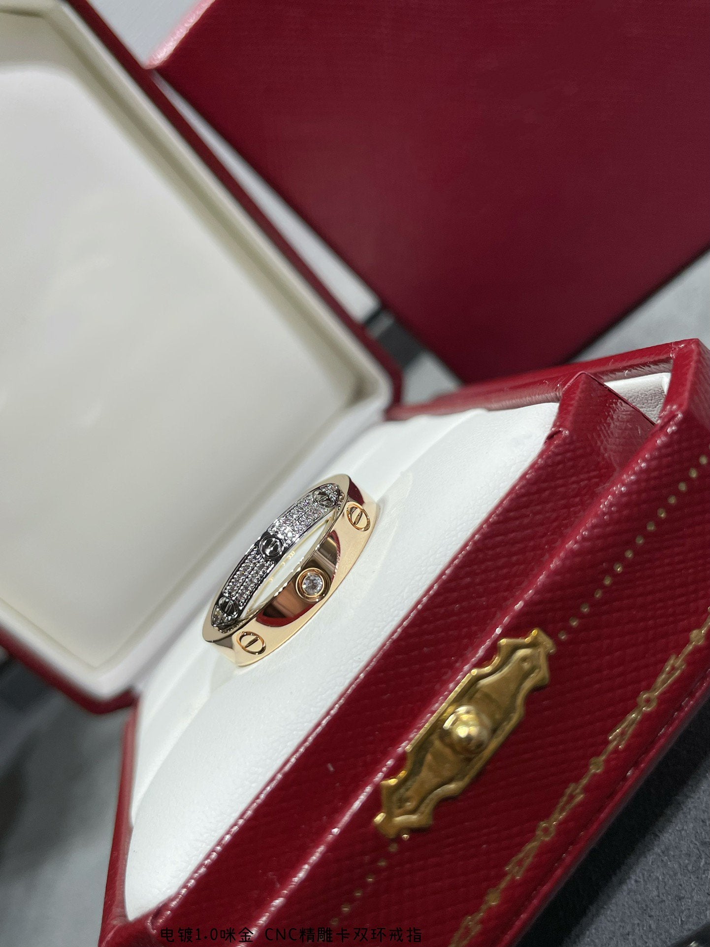 [Marin]BAGUE DOUBLE EN OR ROSE ET ARGENT AVEC DIAMANTS