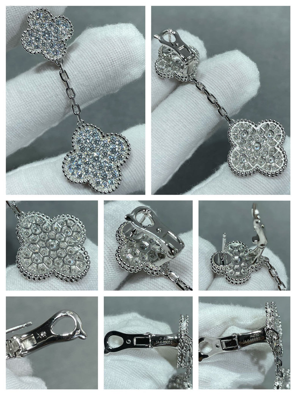 [Marin]CLOVER 2 MOTIFS DIAMOND PAVED SILVER EARRINGS