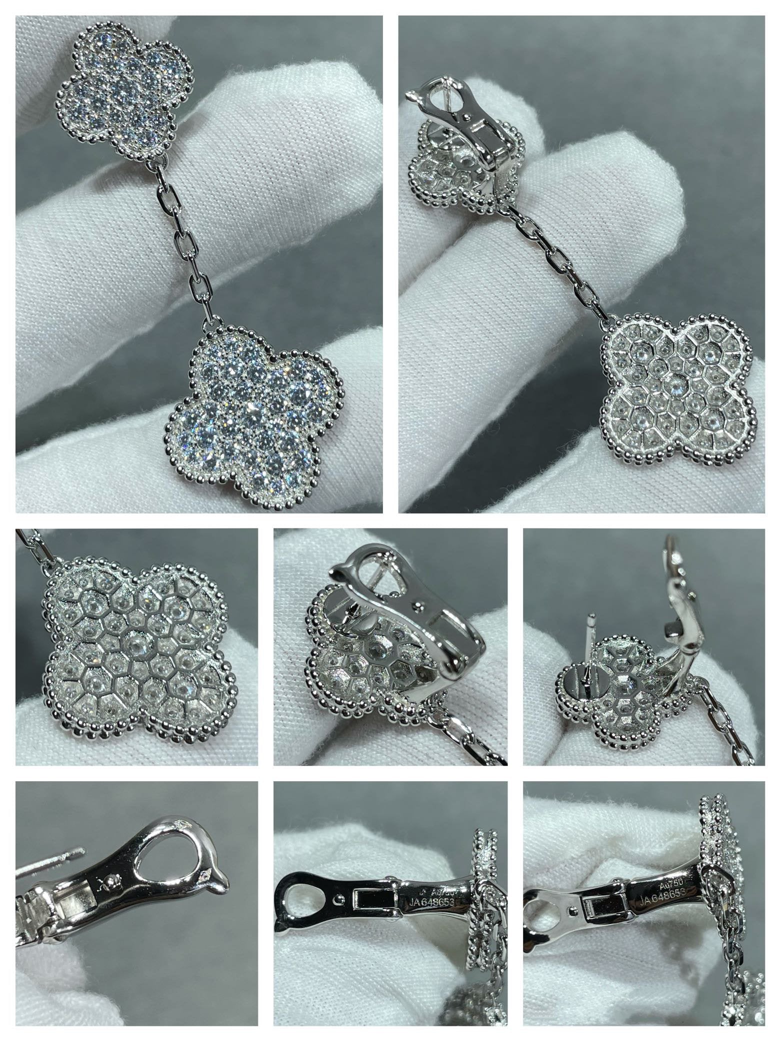 [Marin]CLOVER 2 MOTIFS DIAMOND PAVED SILVER EARRINGS