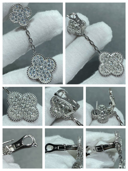 [Marin]CLOVER 2 MOTIFS DIAMOND PAVED SILVER EARRINGS