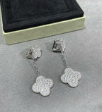 [Marin]CLOVER 2 MOTIFS DIAMOND PAVED SILVER EARRINGS