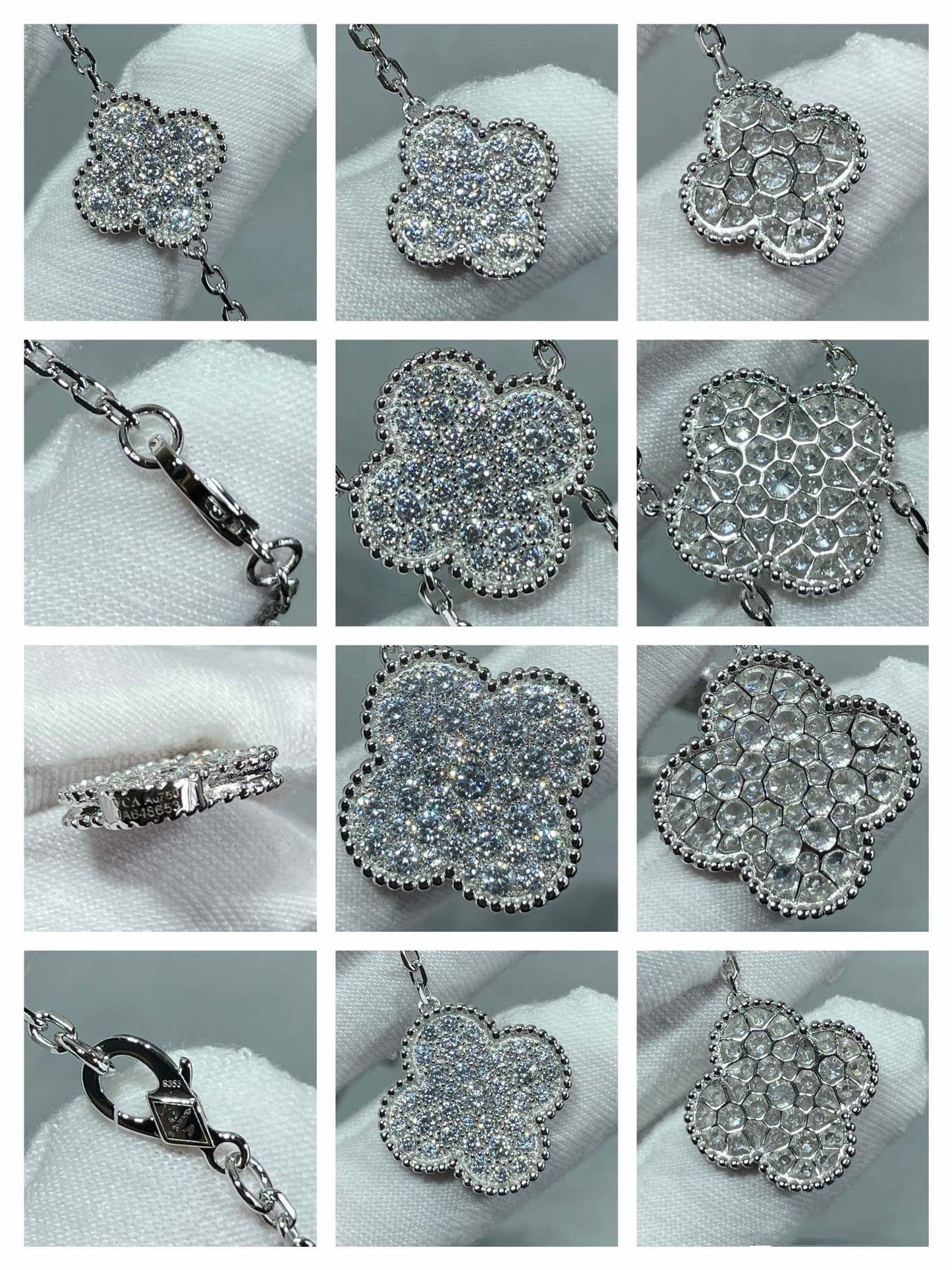 [Marin-Jewelry]CLOVER 6 MOTIF DIAMOND PAVED NECKLACE