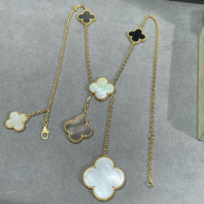 [Marin]CLOVER 6 MOTIF MOP ONYX GOLD NECKLACE