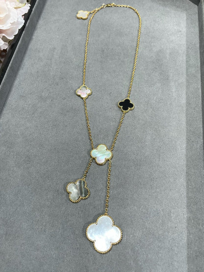 [Marin-Jewelry]クローバー 6モチーフ 白蝶貝 オニキス ゴールドネックレス