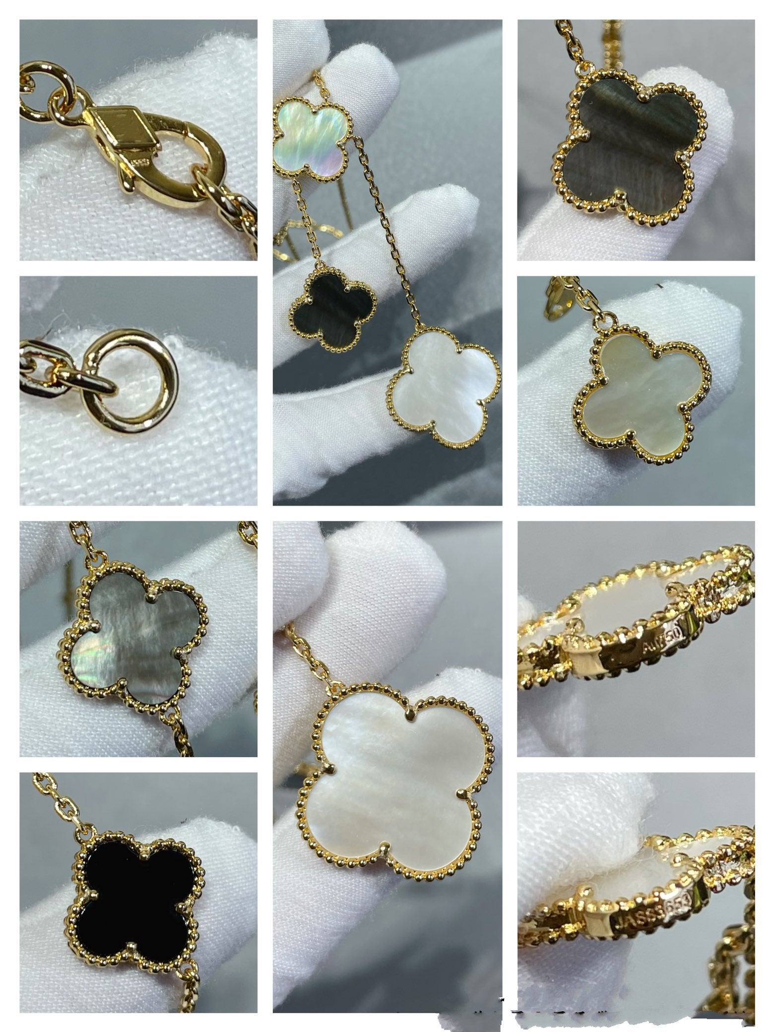 [Marin]COLLIER CLOVER 6 MOTIFS MOP ONYX OR