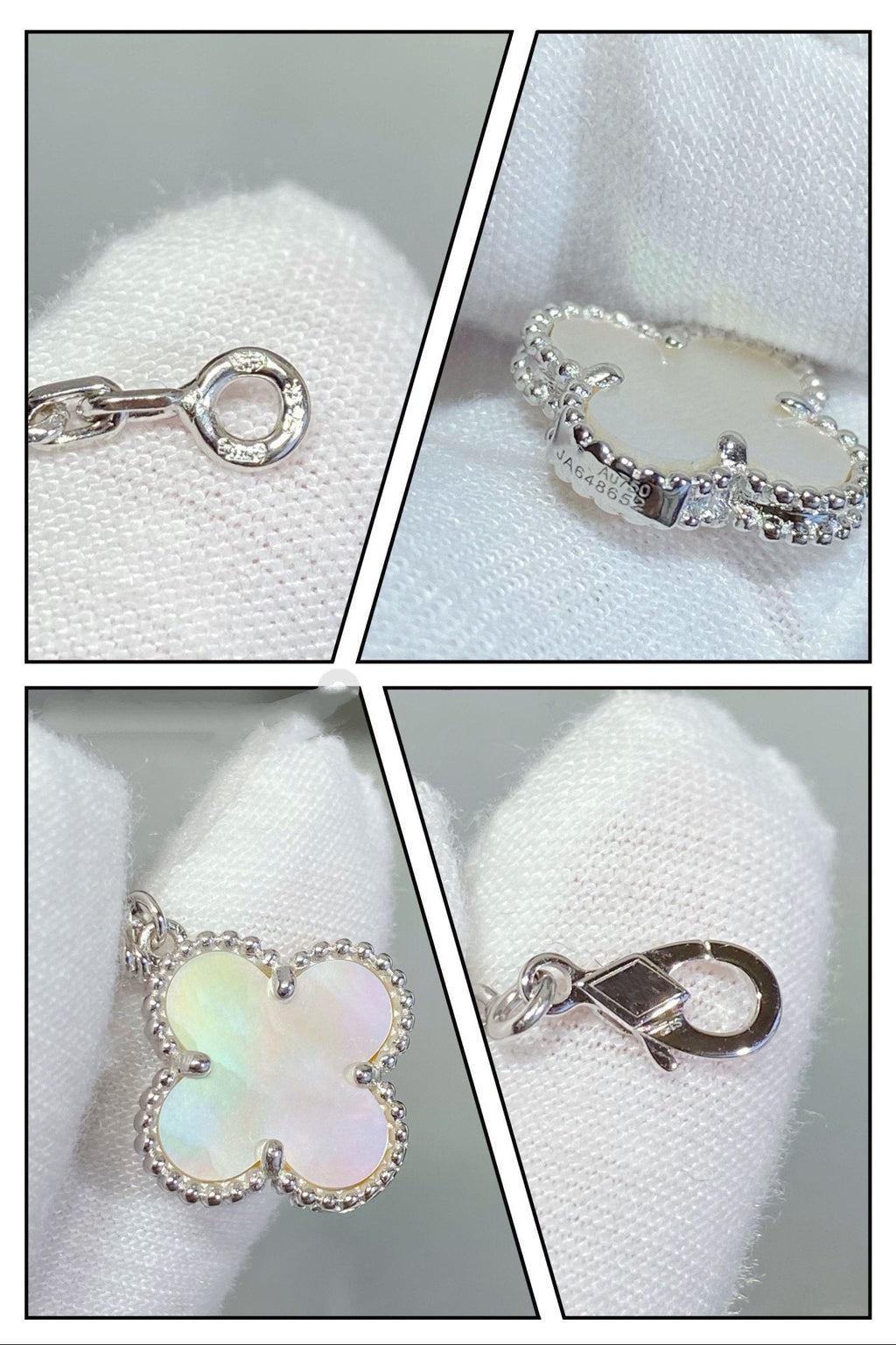[Marin]BRACELET CLOVER 5 MOTIFS NACRE BLANCHE ARGENT