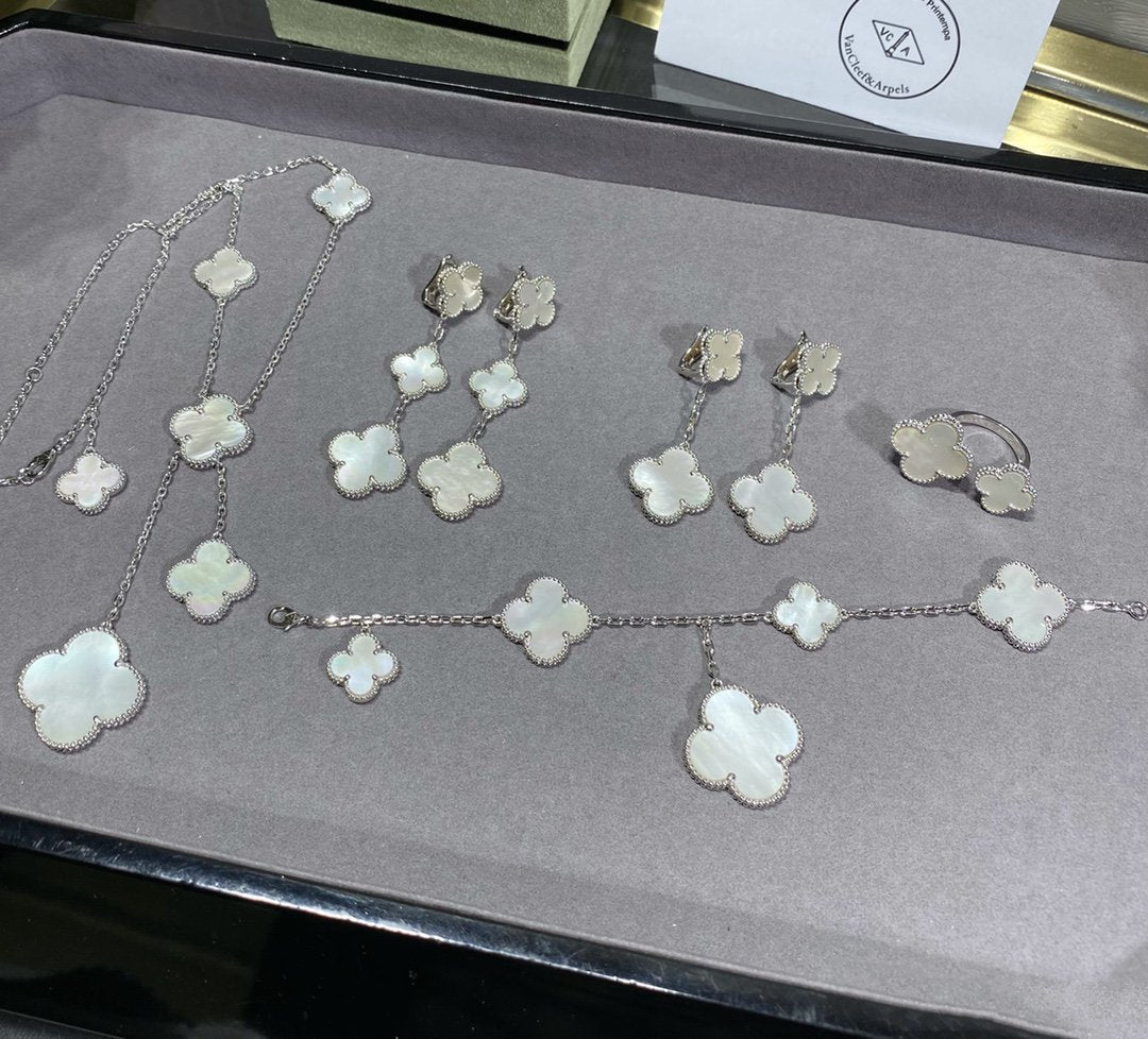 [Marin-Jewelry]CLOVER 5 MOTIF WHITE MOP SILVER BRACELET
