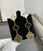 [Marin]CLOVER 3 MOTIF MOP ONYX DARK MOP PINK GOLD EARRINGS