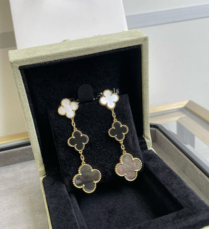 [Marin-Jewelry]CLOVER 3 MOTIF MOP ONYX DARK MOP PINK GOLD EARRINGS