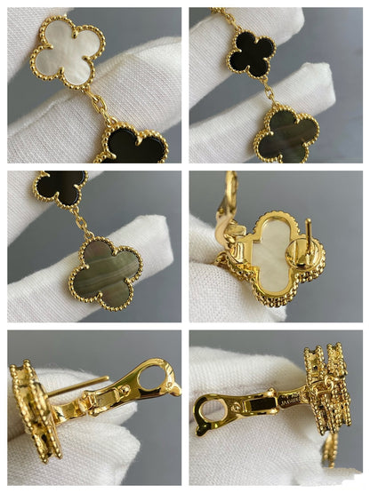 [Marin-Jewelry]CLOVER 3 MOTIF MOP ONYX DARK MOP PINK GOLD EARRINGS