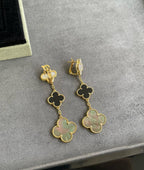 [Marin]CLOVER 3 MOTIF MOP ONYX DARK MOP PINK GOLD EARRINGS