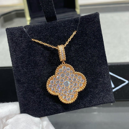 [Marin-Jewelry]CLOVER 25MM LARGE PEDANT DIAMOND PAVED LONG NECKLACE