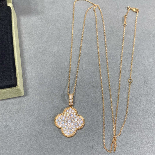 [Marin]CLOVER 25MM LARGE PEDANT DIAMOND PAVED LONG NECKLACE