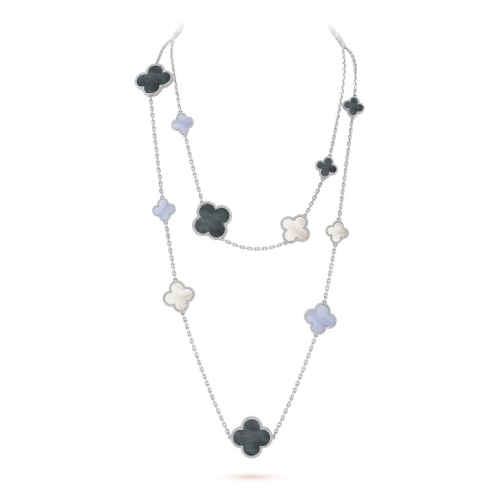 [Marin-Jewelry]CLOVER 16 MOTIF CHALCEDONY MOP SILVER NECKLACE