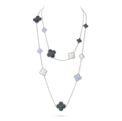 [Marin-Jewelry]CLOVER 16 MOTIF CHALCEDONY MOP SILVER NECKLACE