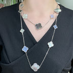 [Marin]COLLIER TRÈFLE 16 MOTIF CHALCEDOINE NACRE ARGENT