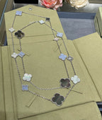 [Marin]COLLIER TRÈFLE 16 MOTIF CHALCEDOINE NACRE ARGENT