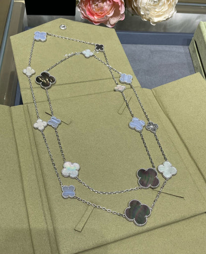 [Marin]CLOVER 16 MOTIF CHALCEDONY MOP SILVER NECKLACE