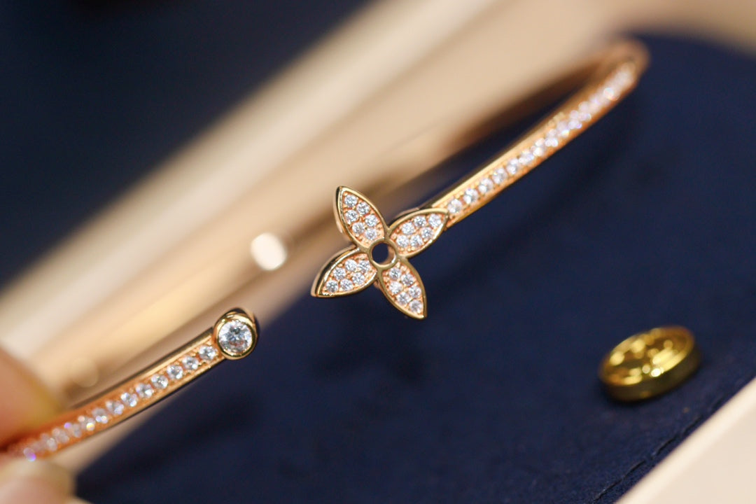 [Marin]IDYLLE PINK GOLD OPEN BRACELET DIAMOND PAVED